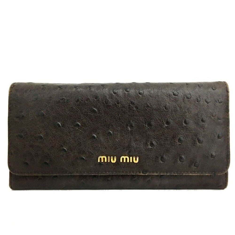 Miu Miu Brown Ostrich Leather Bi-fold style XL Clutch Wallet
